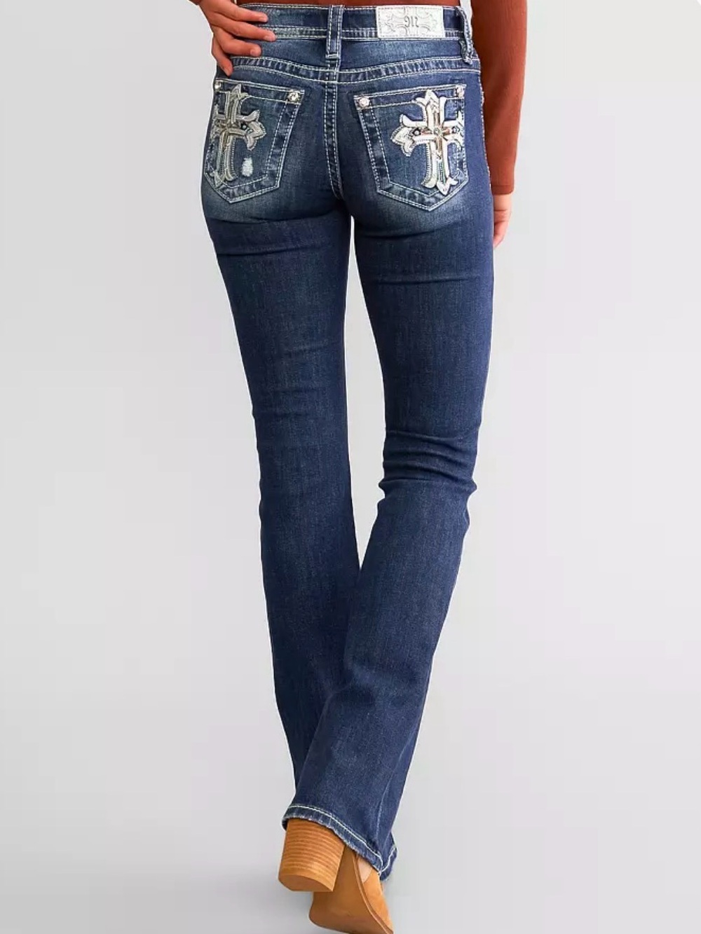 Miss Me Women's Stoned Cross Applique Mid-Rise Bootcut Jeans  new size 29X32